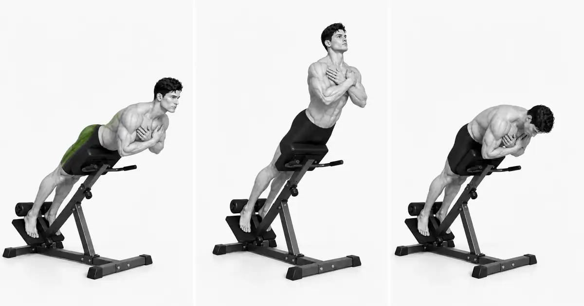 Back Extension — Bisagra sa balakang at tapusin sa isang neutral na linya sa halip na i-hyperextending ang ibabang likod.
