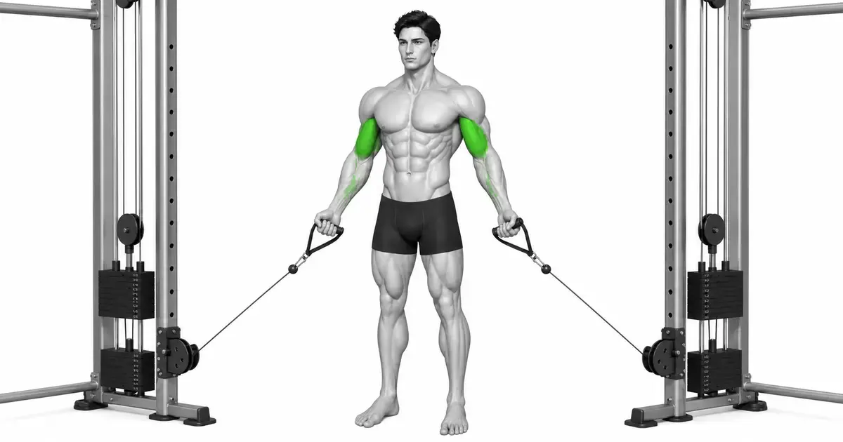 Cable Biceps Cross — Mahawakan ang mga cable at tumayo sa gitna