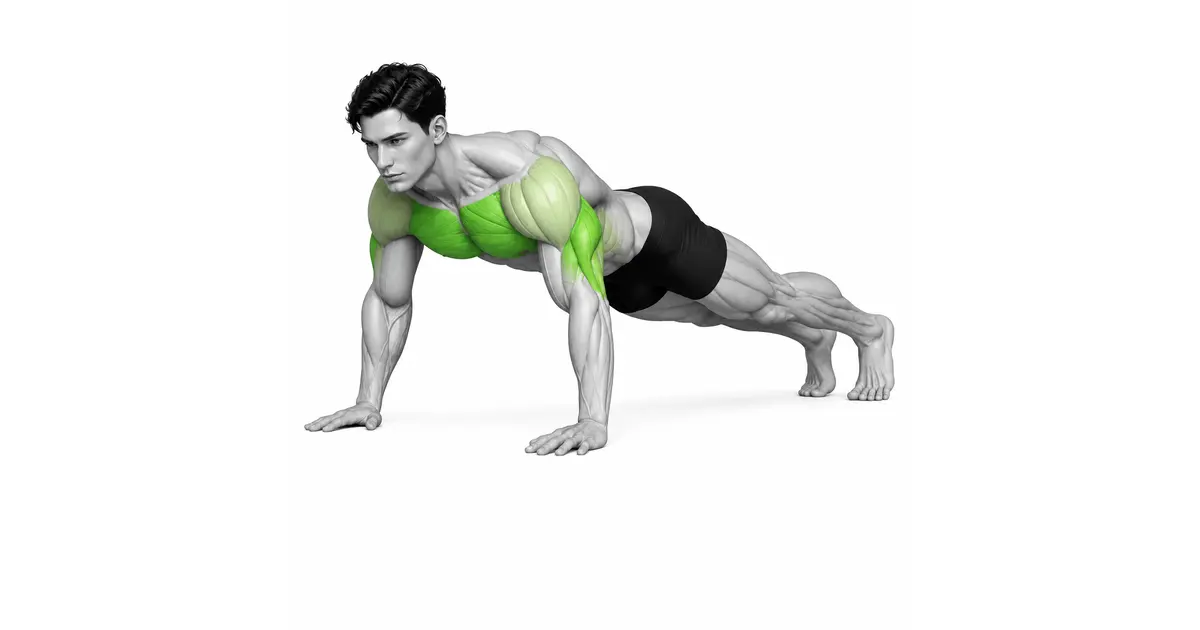 Clap push-up výchozí pozice s tělem v přímé linii během kontrolovaného klesání