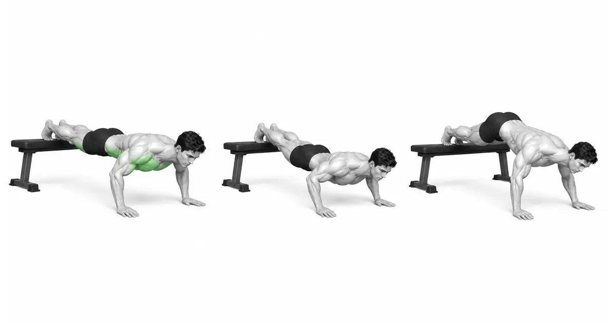 Paghahambing ng tamang buong tuwid na linya ng katawan, pagbaba ng likod, at pag-angat ng balakang sa pagtanggi sa mga push-up