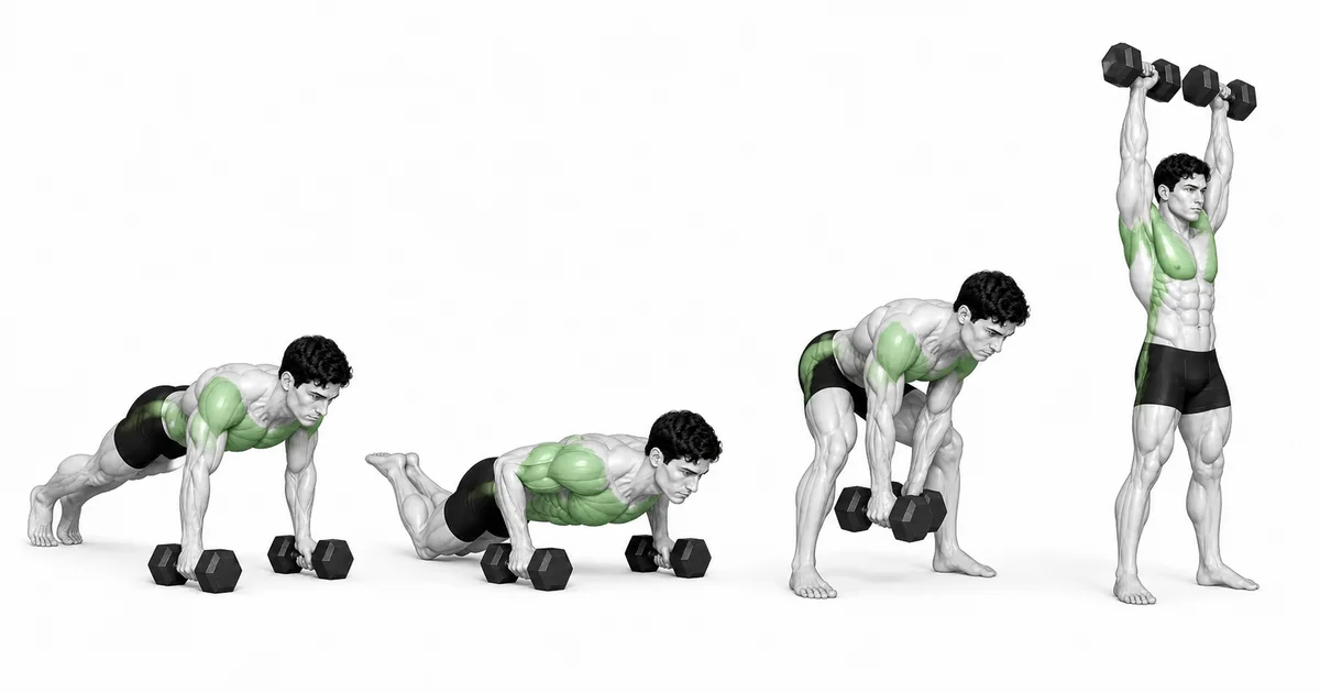 Devil Press — Maaari mong babaan ang kahirapan ng mga push-up at overhead snatch nang hiwalay.
