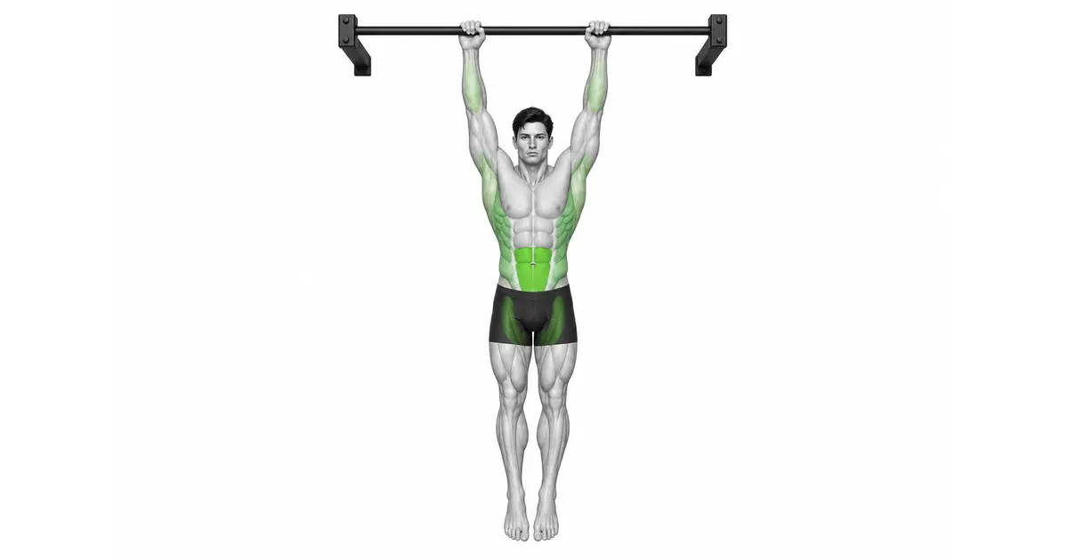 Nakabitin na taas ng tuhod na nakabitin sa isang pull-up bar na may panimulang posisyong nakahawak sa lapad ng balikat
