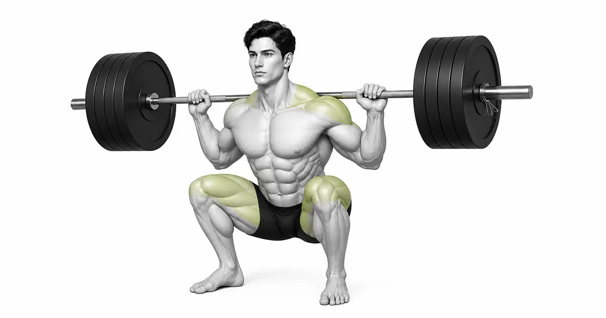 High Bar Squat — Pozice vysoké tyče není na krční páteři, ale na zpevněných trapézových svalech