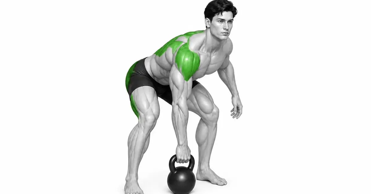 Paghawak ng kettlebell gamit ang isang kamay at pagtiklop sa hip joint para maghanda para sa backswing