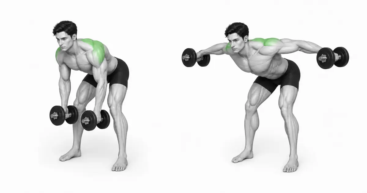Patuloy na anggulo ng siko at malawak na daanan ng braso sa mga dumbbell reverse fly.