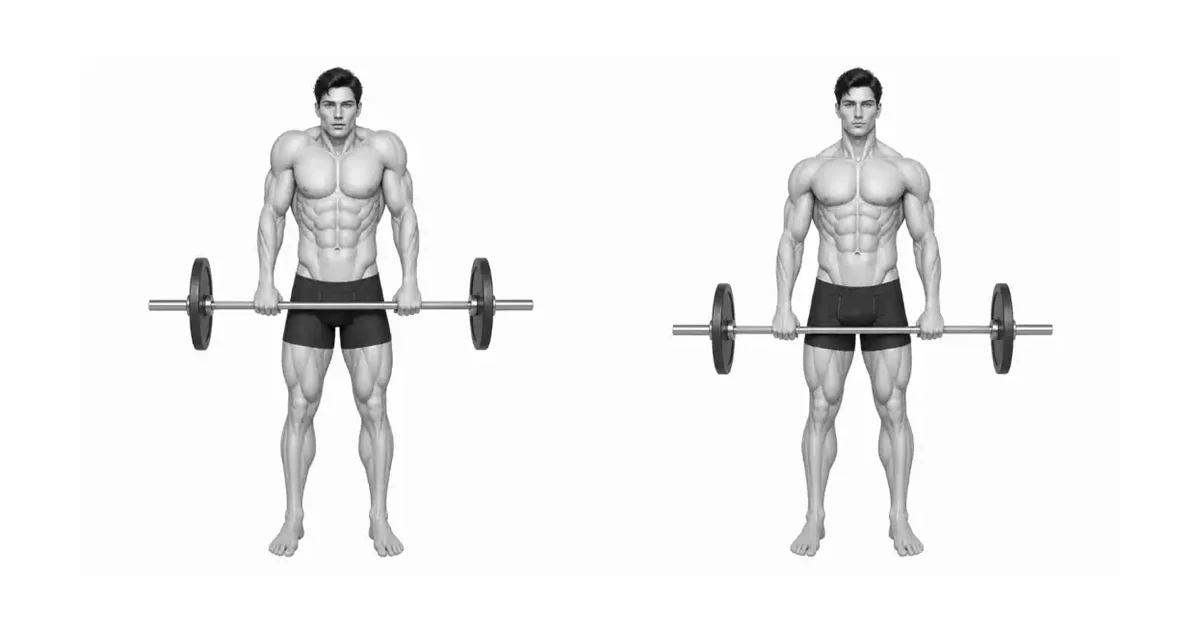 barbell ပခုံးတွန့်သည်။ — Barbell Shrug ကို ထပ်ခါတလဲလဲ ပြုလုပ်နိုင်စေမည့် အကွာအဝေးကို ရွေးချယ်ပြီး ဝန်ကို ရယူပါ။