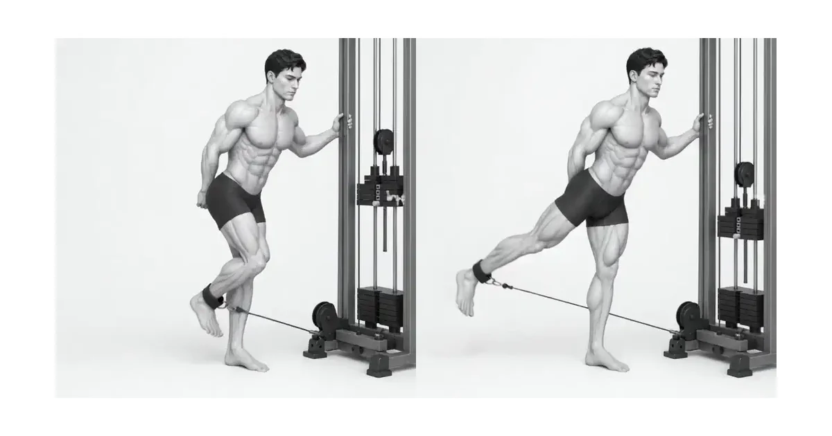 Cable Glute Kickback — Ang layunin ng paghawak ng suporta ay hindi upang hilahin ang itaas na katawan, ngunit upang mabawasan ang pelvic sway