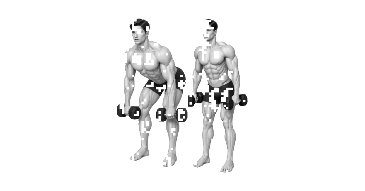 Dumbbell Deadlift — တင်ပါးကို နောက်ပြန်ဆွဲပြီး နပိန်းတုံးများကို ဓာတ်လှေကားတစ်လျှောက် ခြေထောက်အပြင်ဘက်နှင့် နီးကပ်စွာထားပါ။