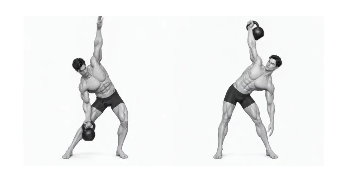 Mulino a vento con kettlebell — I kettlebell devono essere impilati verticalmente sopra le articolazioni delle spalle