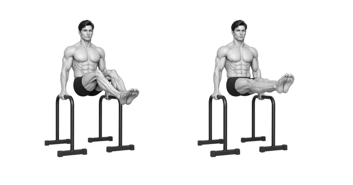 L-Sit — از موقعیت چانه، اهرم را گام به گام با دراز کردن یک پا دراز کنید.