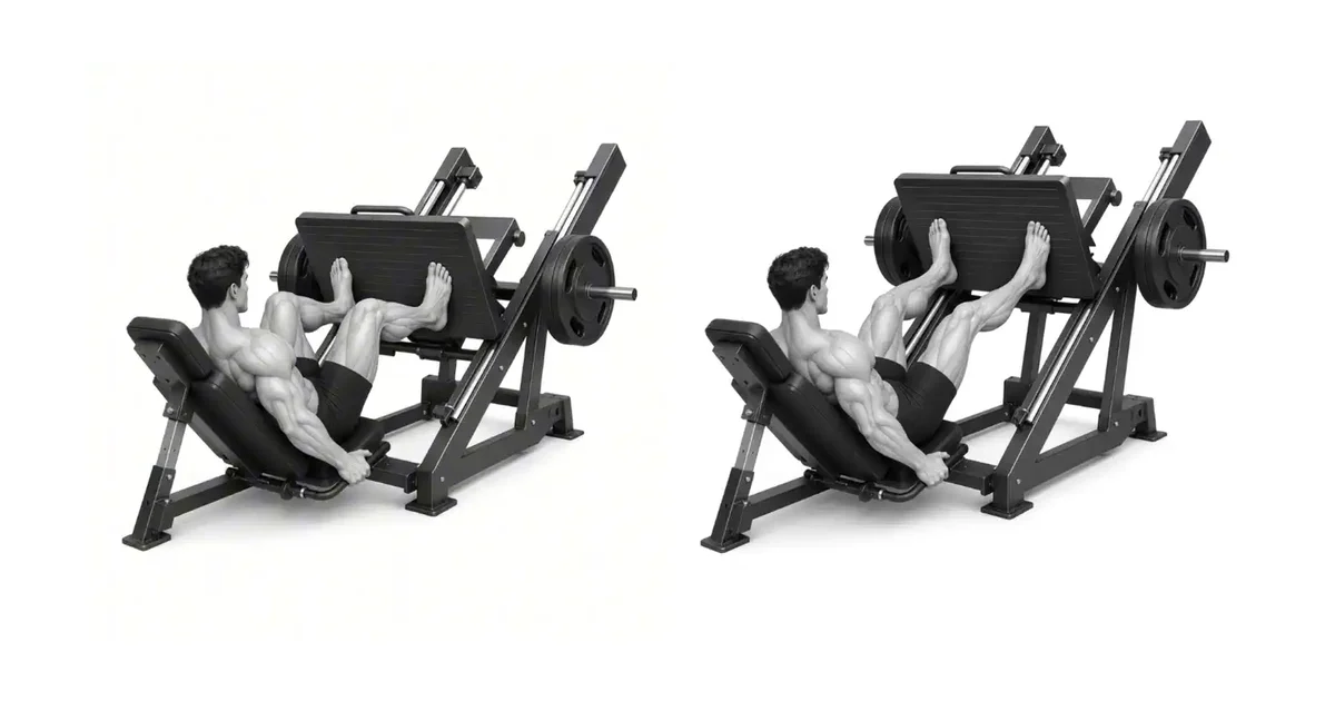 Leg Press — Natutukoy ang lalim sa lawak ng pelvis na natitira sa pad kaysa sa anggulo ng tuhod