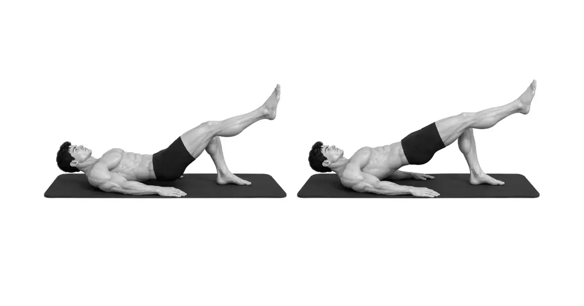 Single-Leg Glute တံတား — အကယ်၍ သင့်တင်ပါးဆုံရိုးသည် တစ်ဖက်သို့ ကျသွားပါက၊ အမြင့်မတက်မီ အကွာအဝေးကို လျှော့ချသင့်သည်။