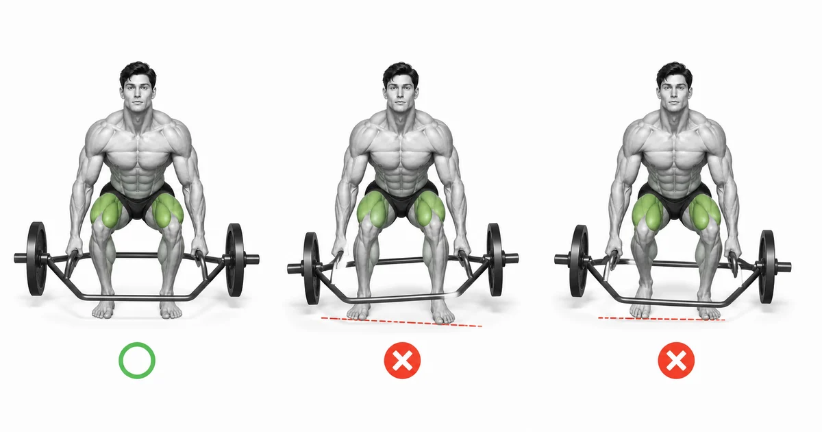 Trap Bar Squat — Trap bar ay tumagilid pabalik-balik kapag nasa gitna ng frame