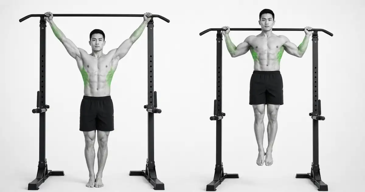 Confronto tra ampi overgrip hang e pull-up controllati dietro il collo.