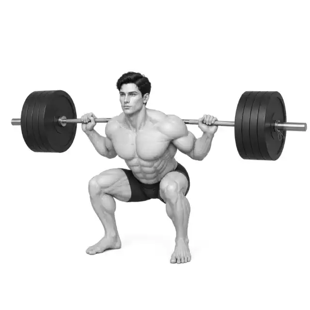 Ukázka pohybu cviku Squat s nízkou tyčí