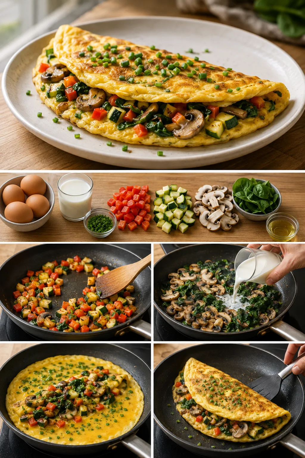 Lettere dansk Omelet med grøntsager serveret i en afmålt portion