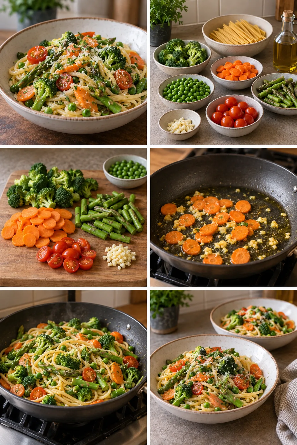 En færdig lettere to-portionsret af Pasta primavera