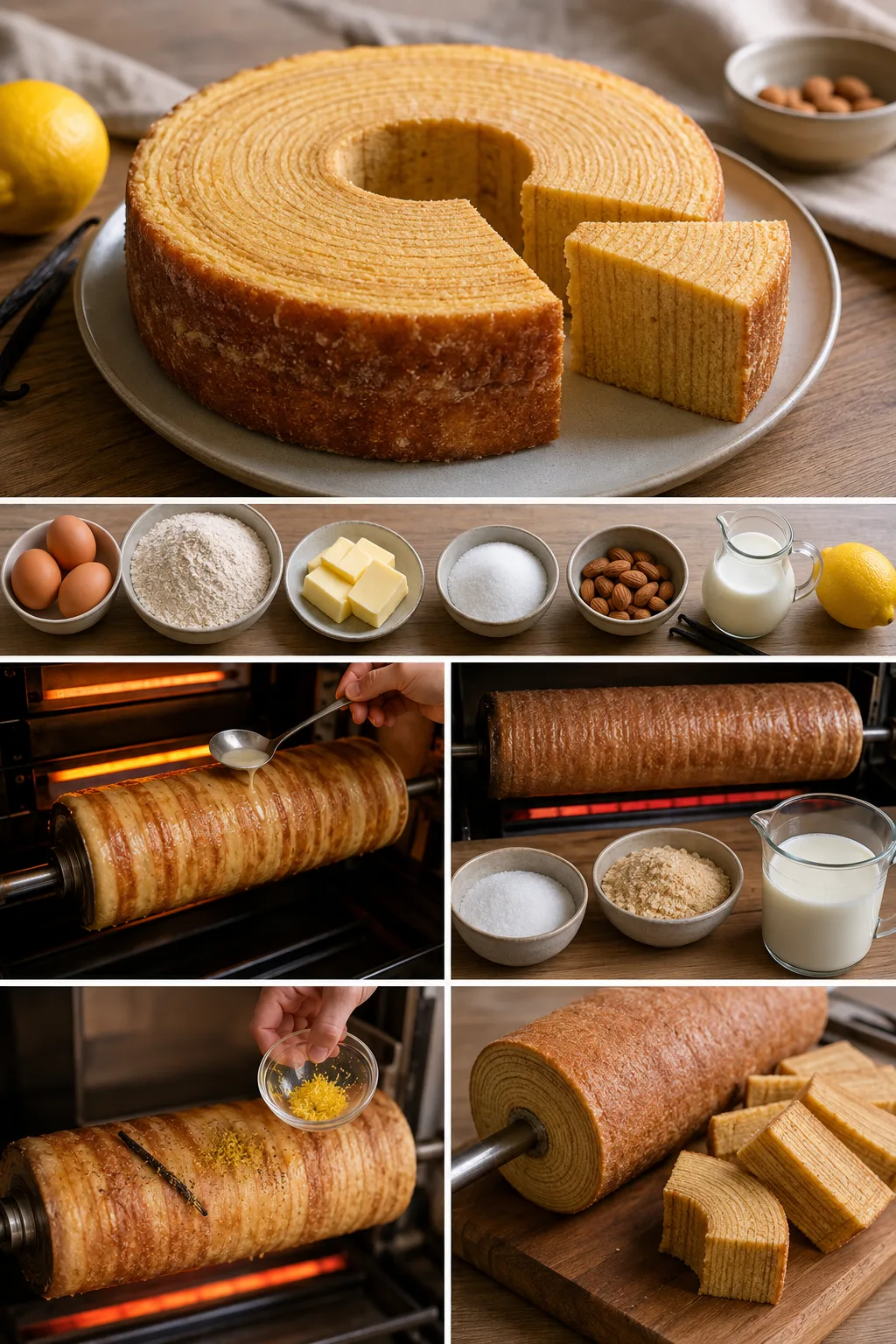 Fertig angerichtete leichtere Portion Baumkuchen nach deutsches Art