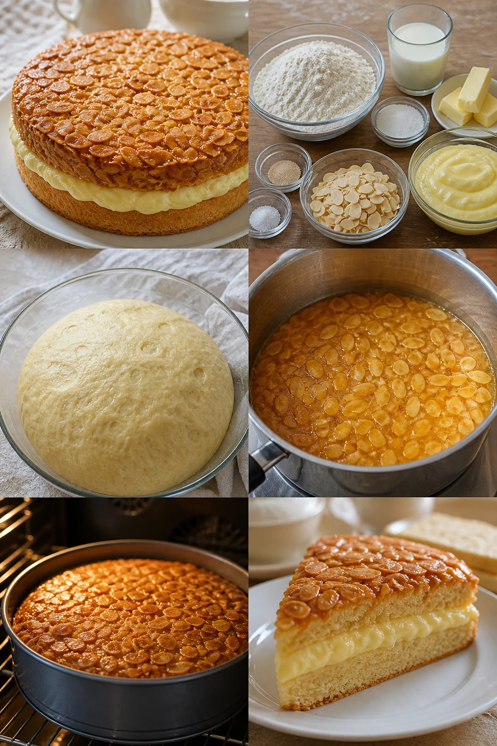 Fertig angerichtete leichtere Portion Bienenstich nach deutsches Art