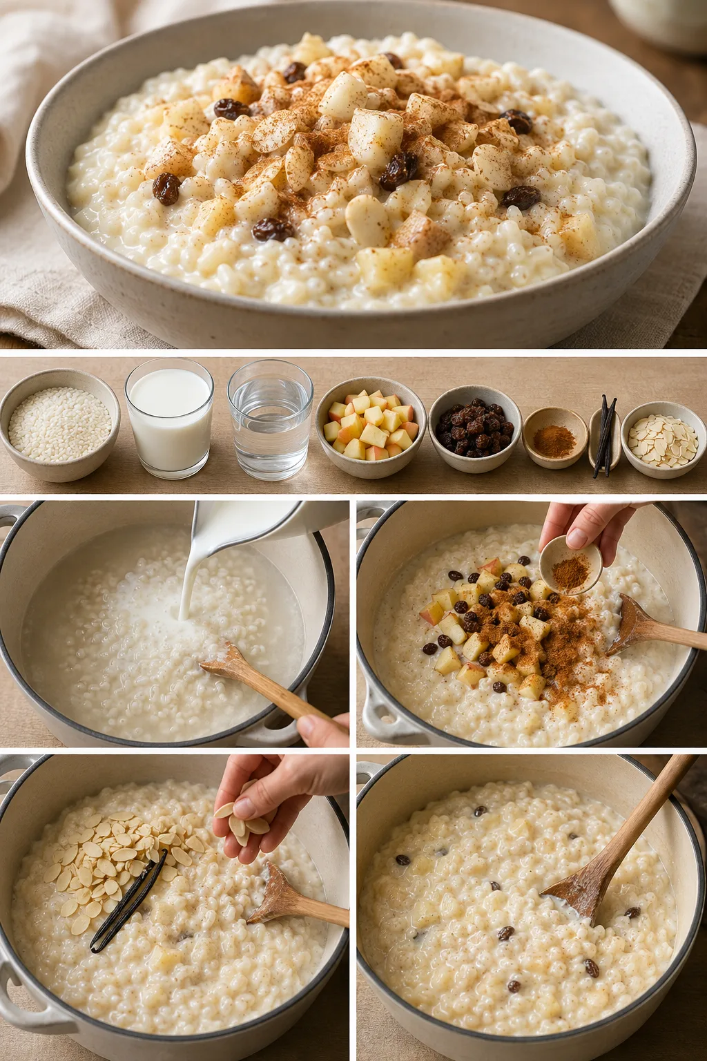 Fertig angerichtete leichtere Portion Milchreis nach deutsches Art