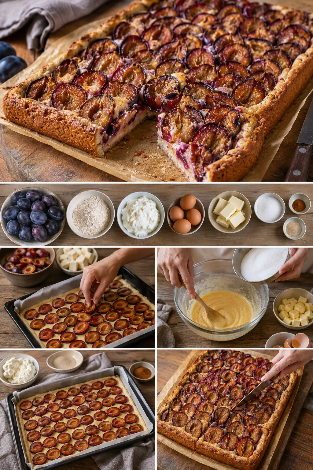 Fertig angerichtete leichtere Portion Zwetschgenkuchen nach deutsches Art