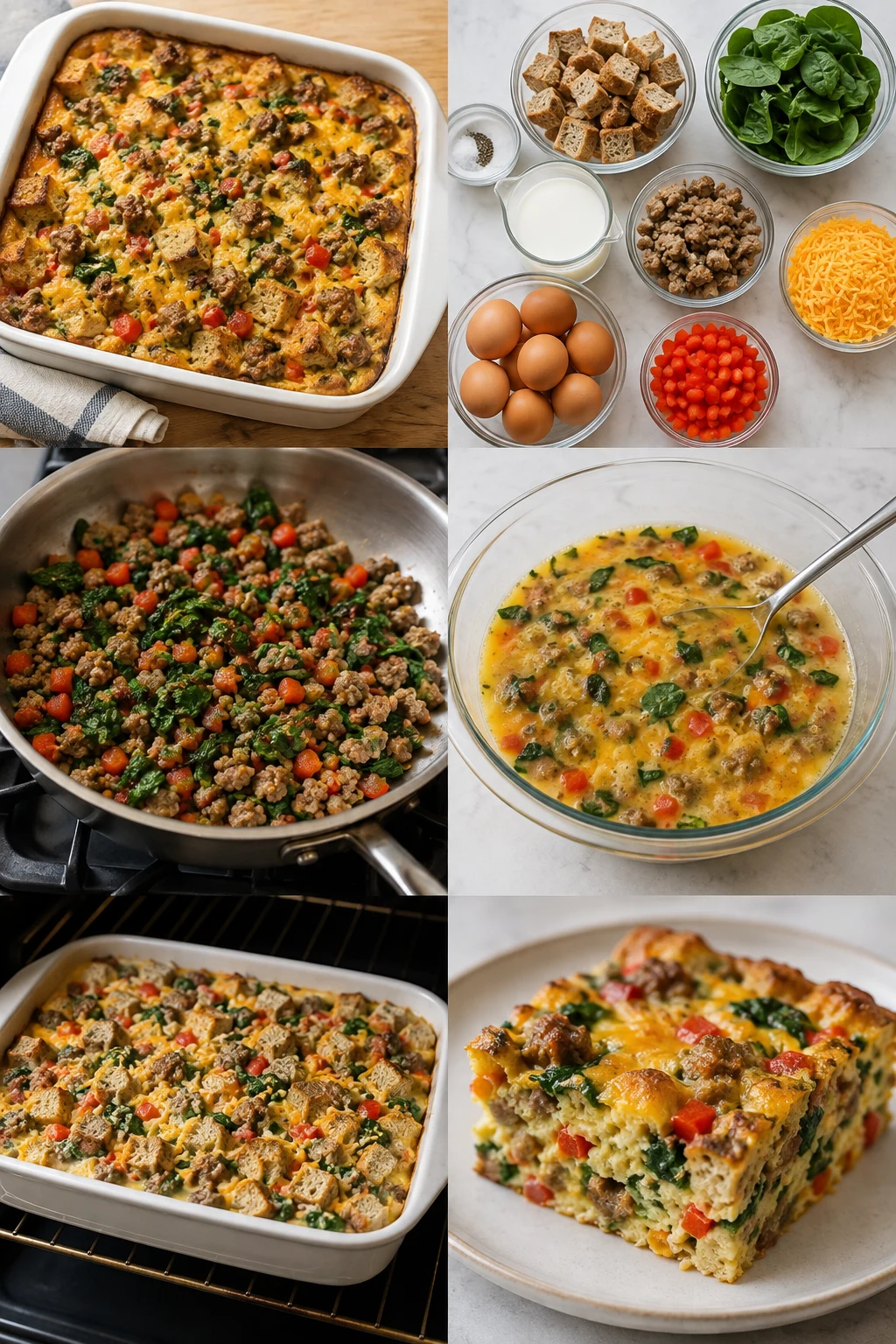 Finished lighter American Breakfast Casserole in its familiar home-style presentation