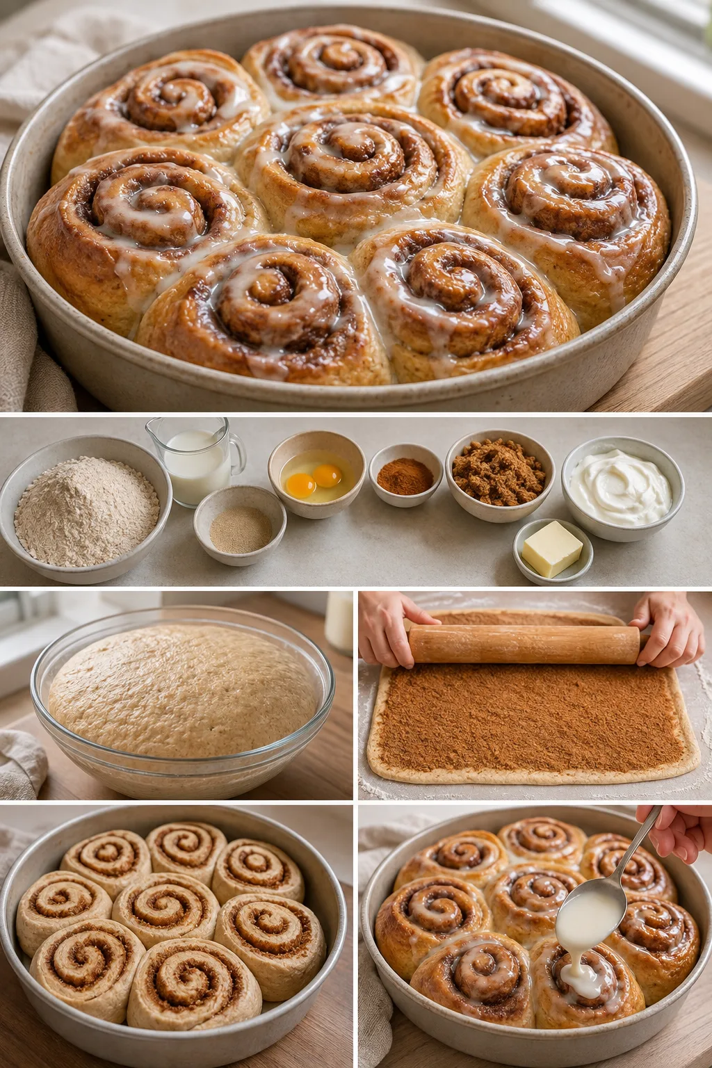 Finished lighter American Cinnamon Rolls in its familiar home-style presentation