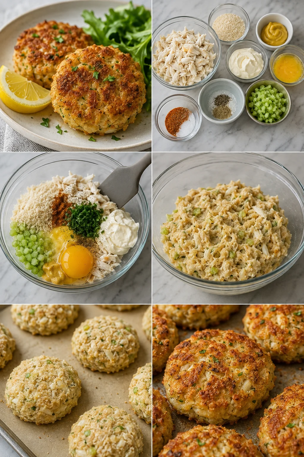 Finished lighter American Crab Cakes in its familiar home-style presentation