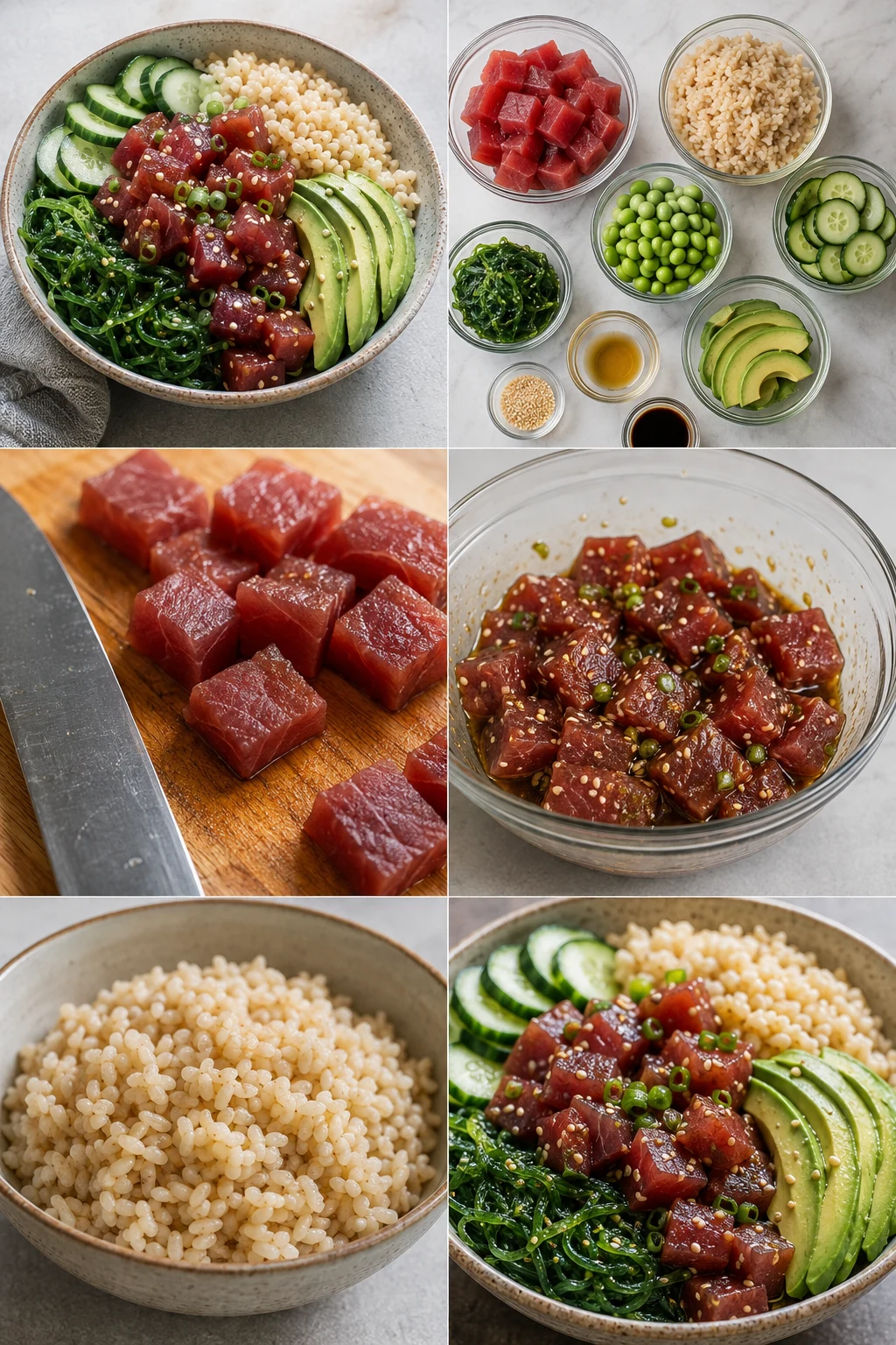 Finished lighter American Hawaiian Poke Bowl in its familiar home-style presentation