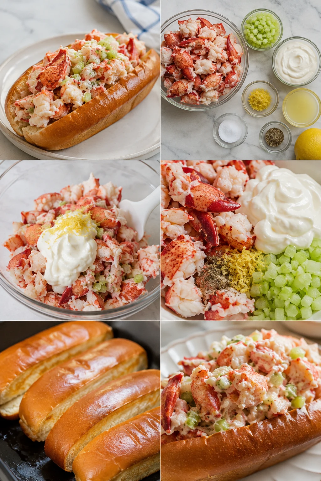 Finished lighter American Lobster Roll in its familiar home-style presentation
