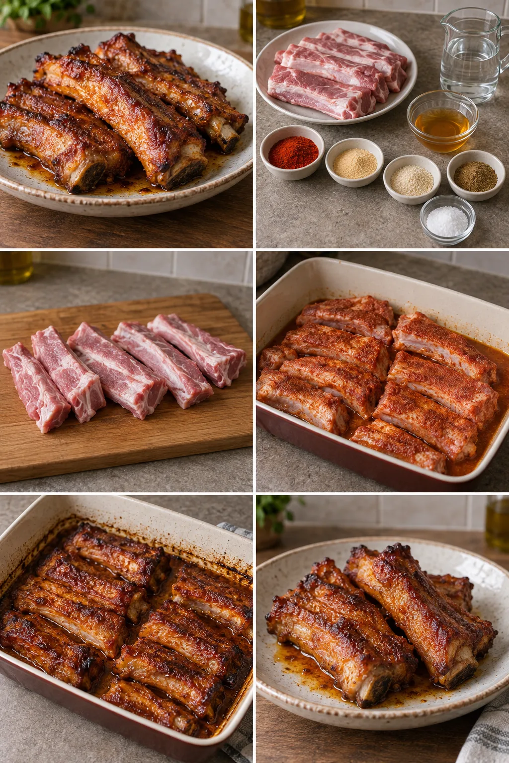 Un plato ligero terminado de Costillas de cerdo al horno para dos personas