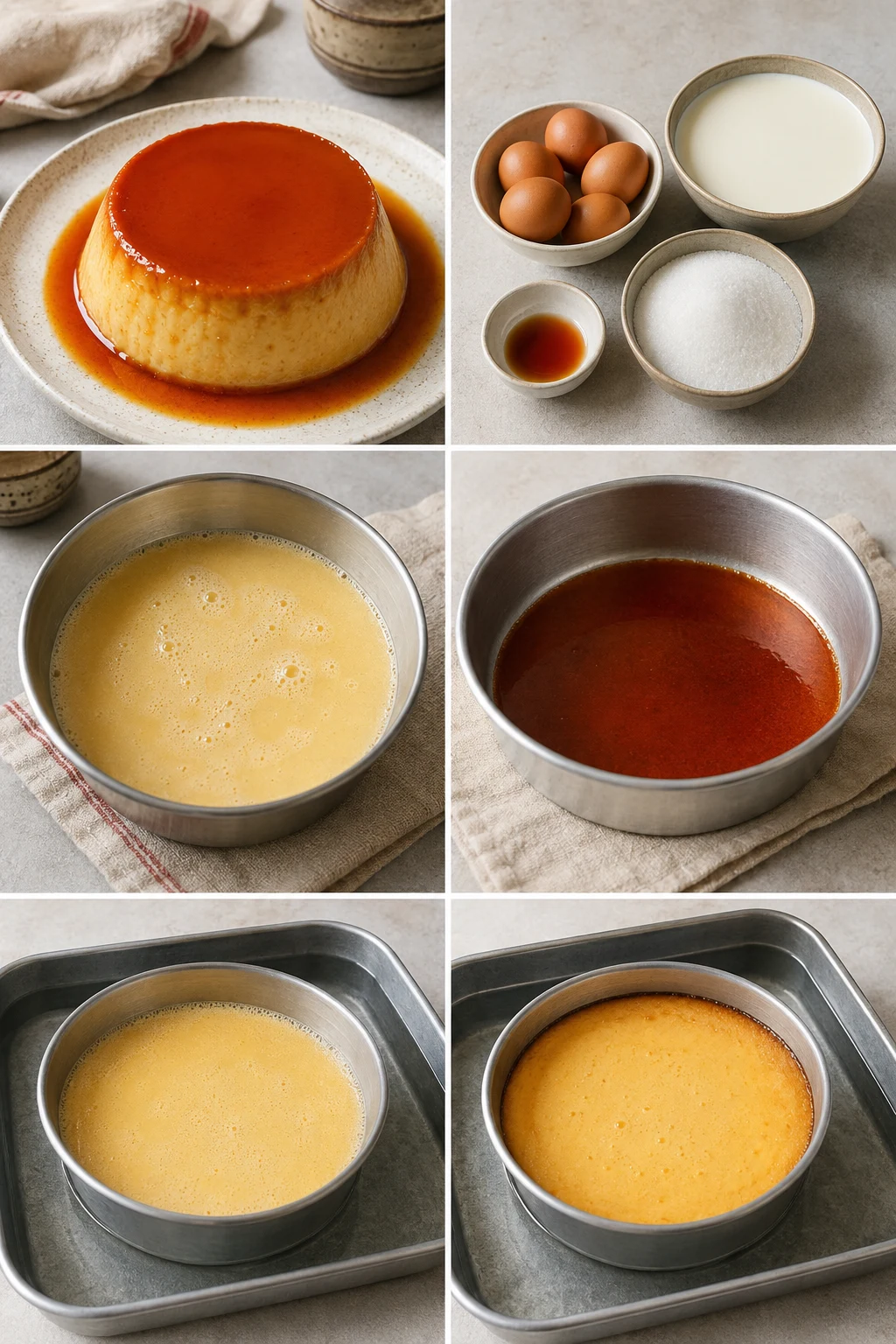 Ración terminada de Flan de huevo española preparada de forma más ligera