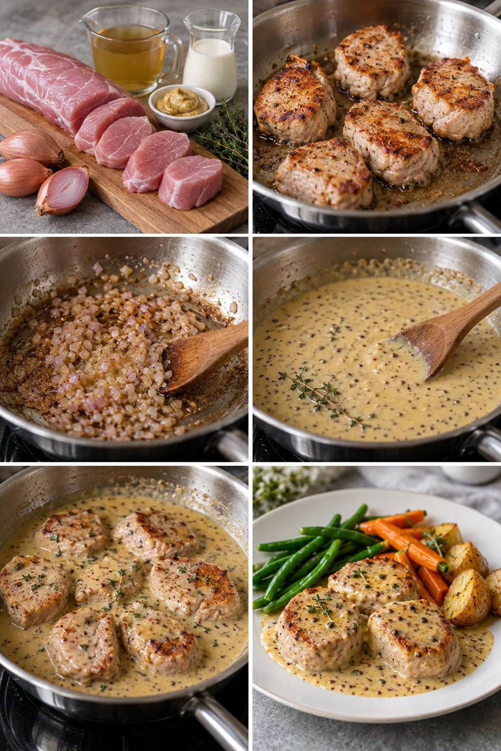 Médaillons de filet mignon nappés d'une sauce légère à la moutarde avec légumes