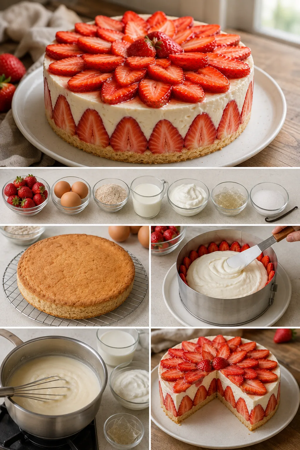 Portion terminée de Fraisier français préparée dans une version plus légère
