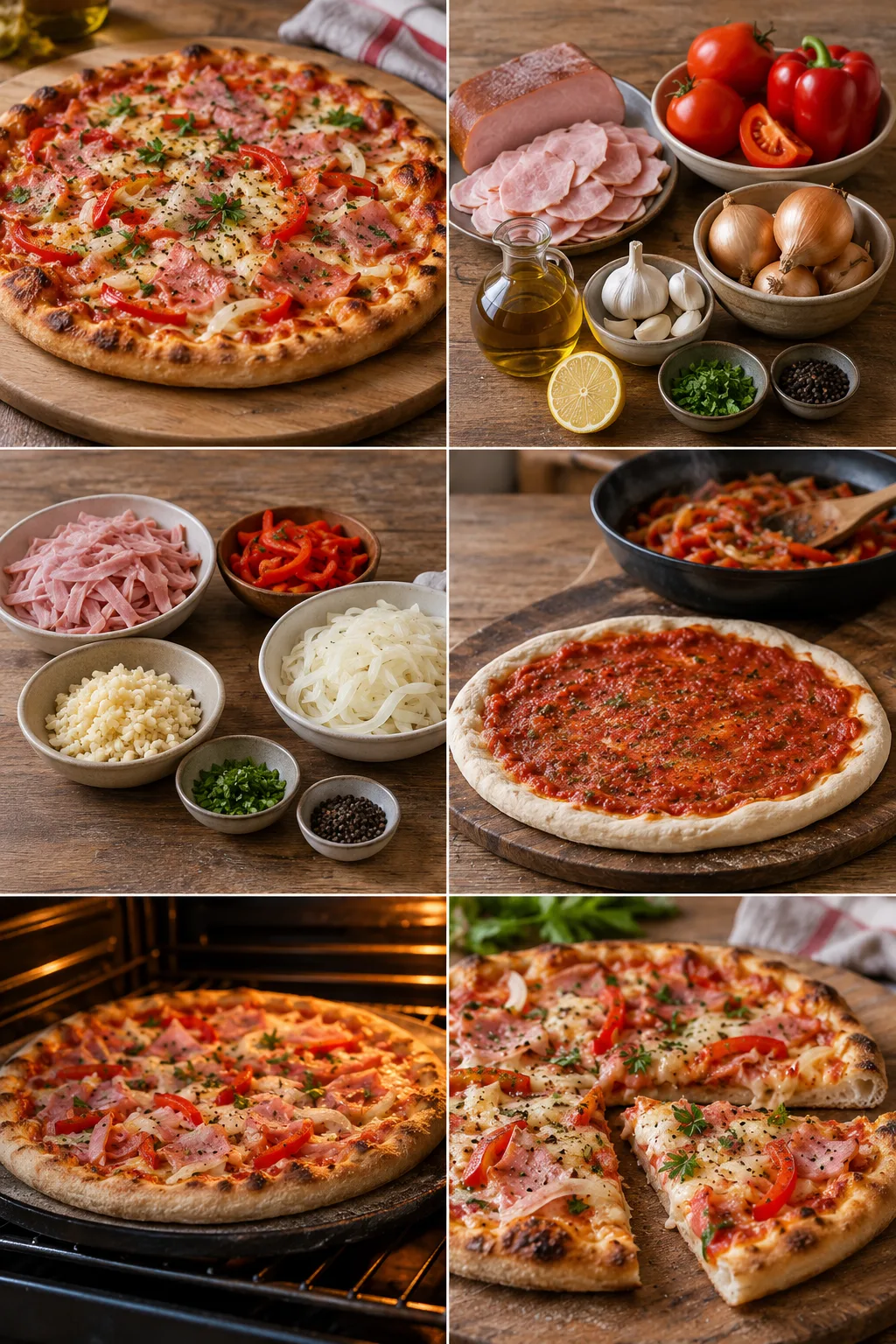 Pizza sa šunkom lakše i jasnijeg okusa: šunku nareži sitno, a sir izmjeri umjesto da prekrije cijelu pizzu. Pizza sa šunkom zadržava domaći karakter kada se šunku nareži sitno, a sir izmjeri umjesto da prekrije cijelu pizzu; približno 330–450 kcal po porciji.
