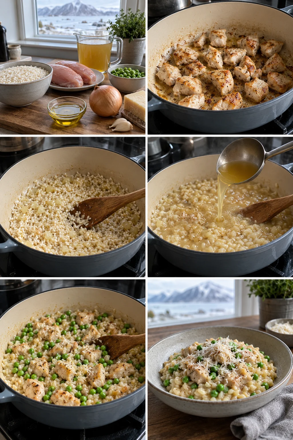 Risotto með kjúklingi, léttari heimagerð útgáfa tilbúin til framreiðslu