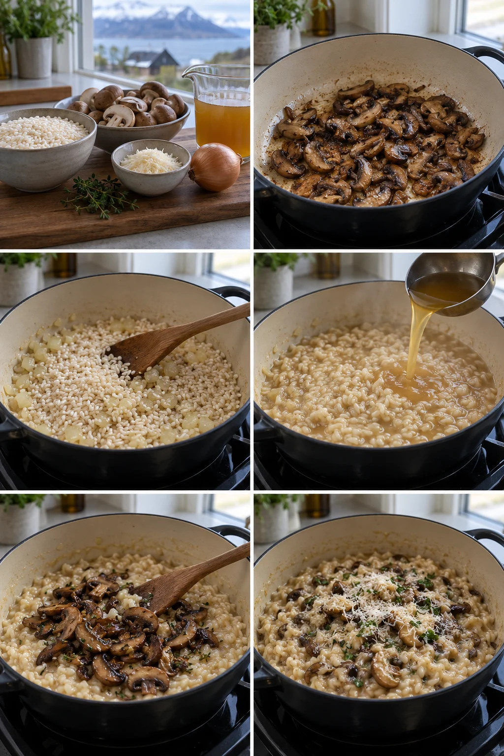 Risotto með sveppum, léttari heimagerð útgáfa tilbúin til framreiðslu
