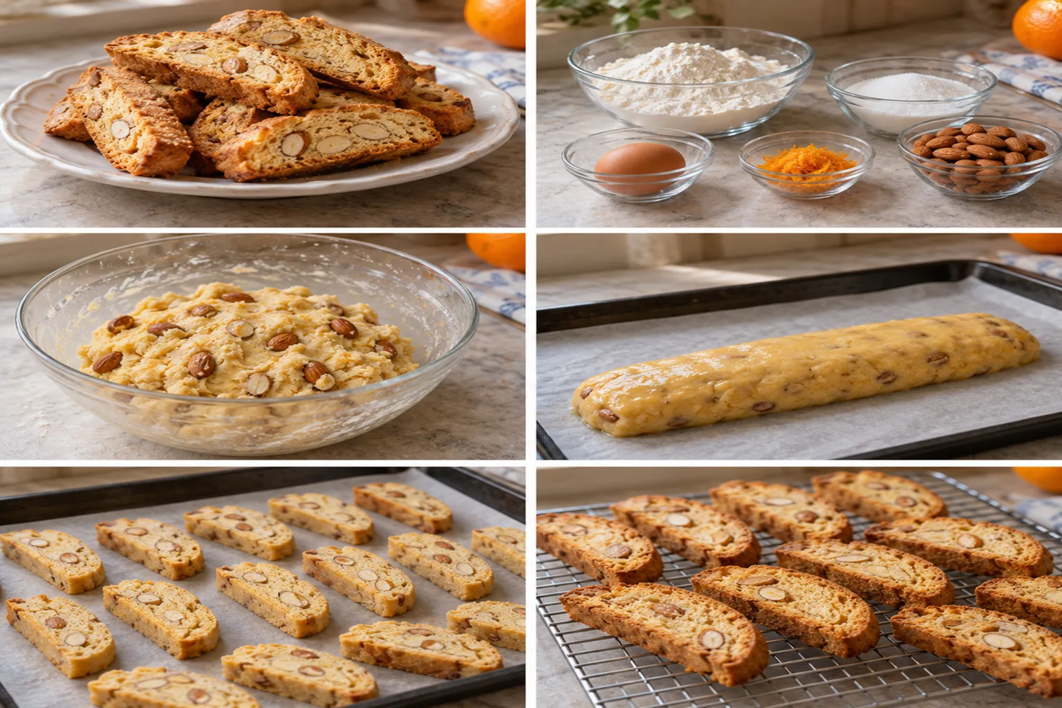 Biscotti secchi croccanti con mandorle intere, disposti su un piatto bianco.