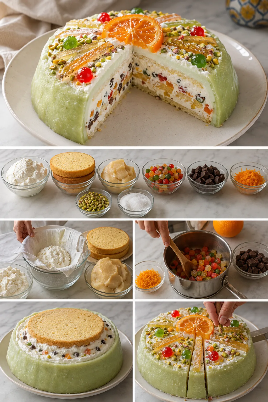 Cassata siciliana italiano finito e servito in una versione casalinga più leggera