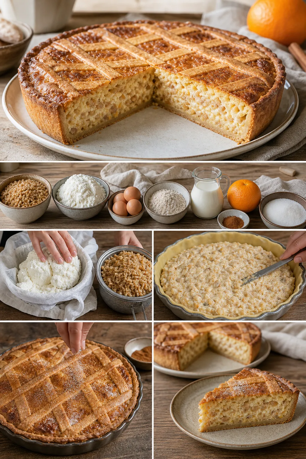 Pastiera napoletana italiano finito e servito in una versione casalinga più leggera