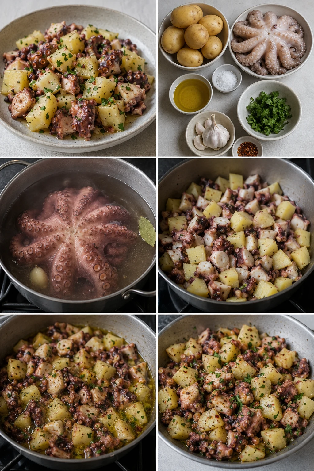 Polpo e patate italiano finito e servito in una versione casalinga più leggera