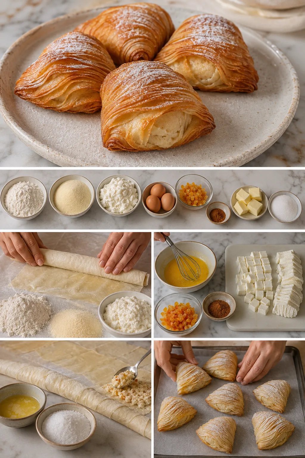 Sfogliatelle italiano finito e servito in una versione casalinga più leggera