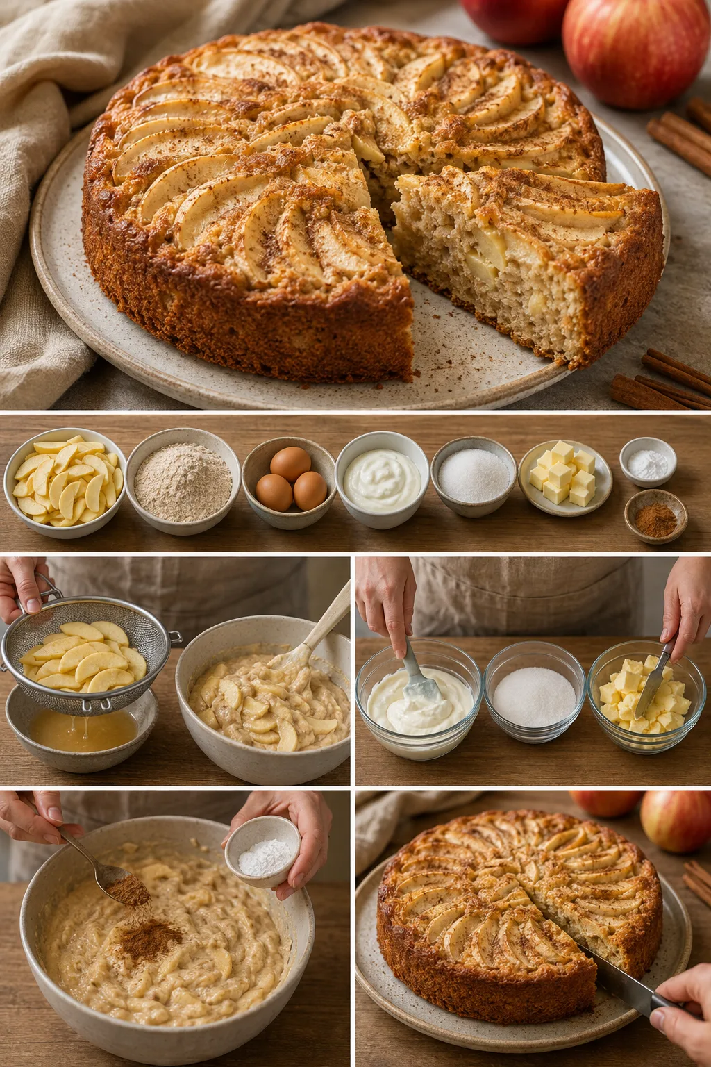 Torta di mele italiano finito e servito in una versione casalinga più leggera