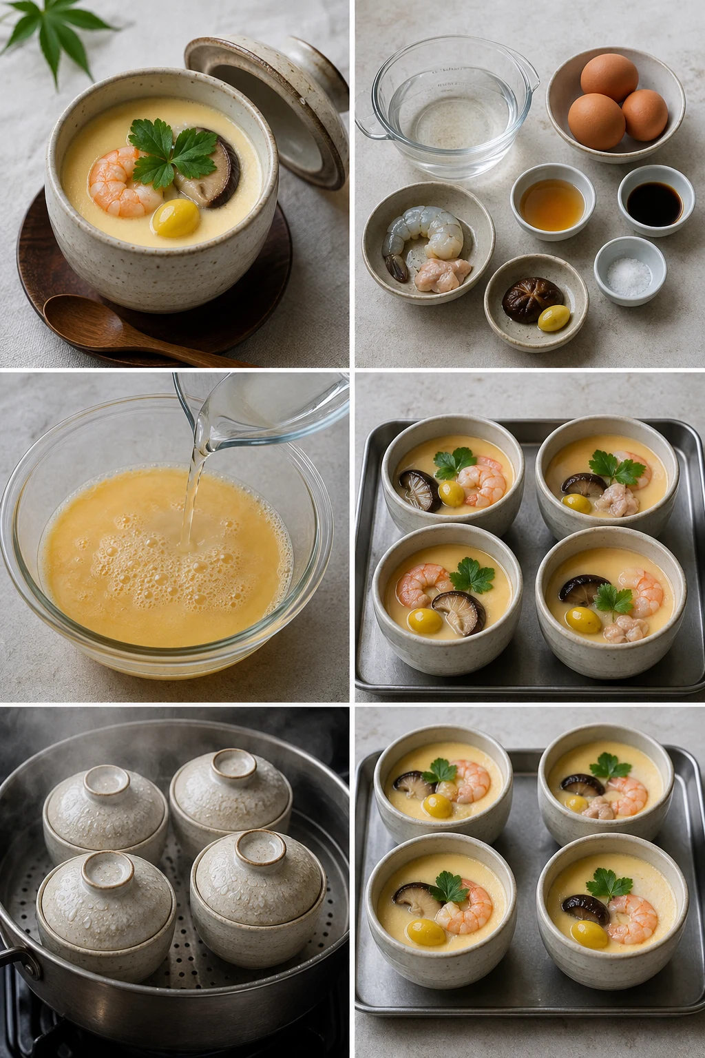 油と量を整えて盛り付けた軽い茶碗蒸し