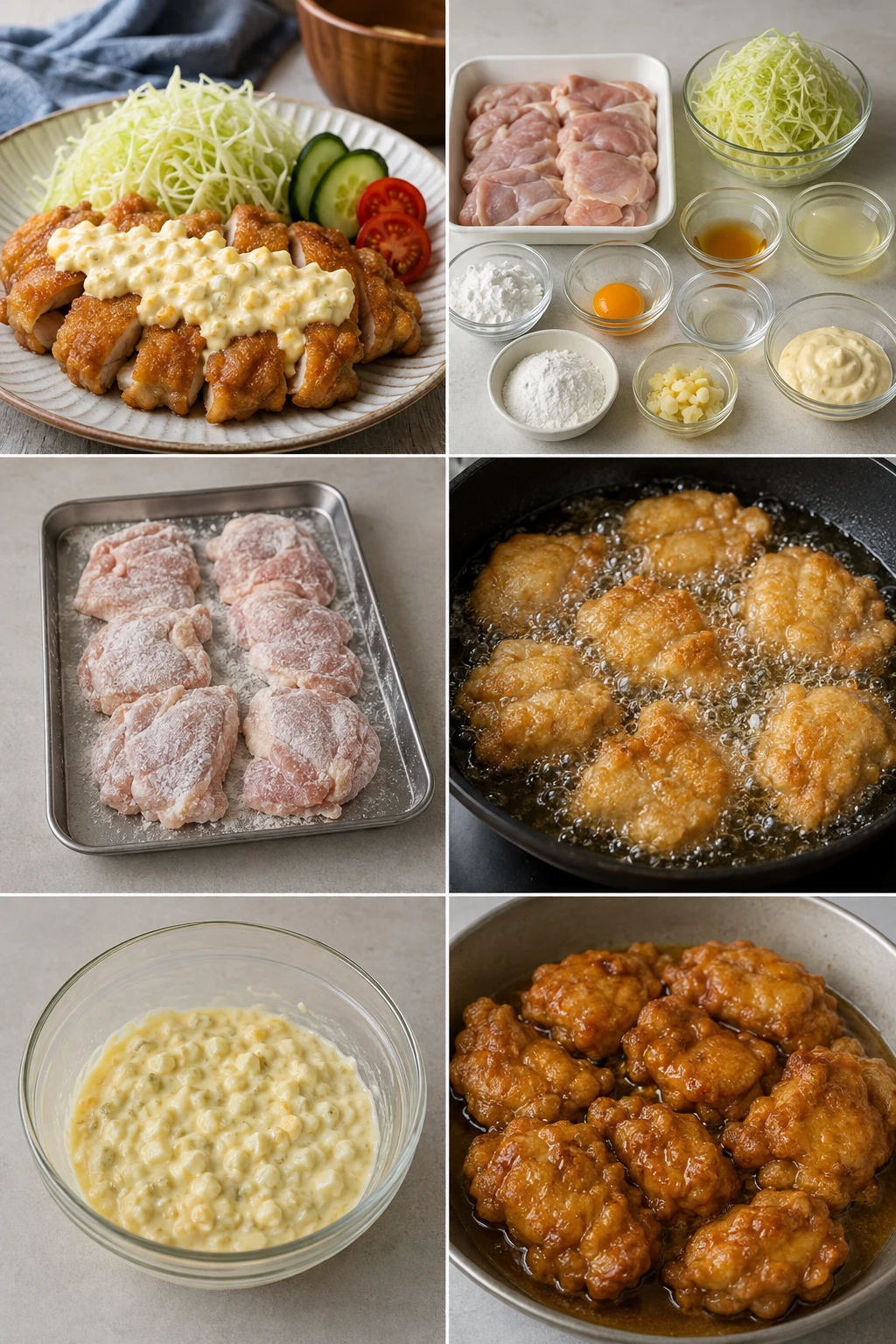油と量を整えて盛り付けた軽いチキン南蛮