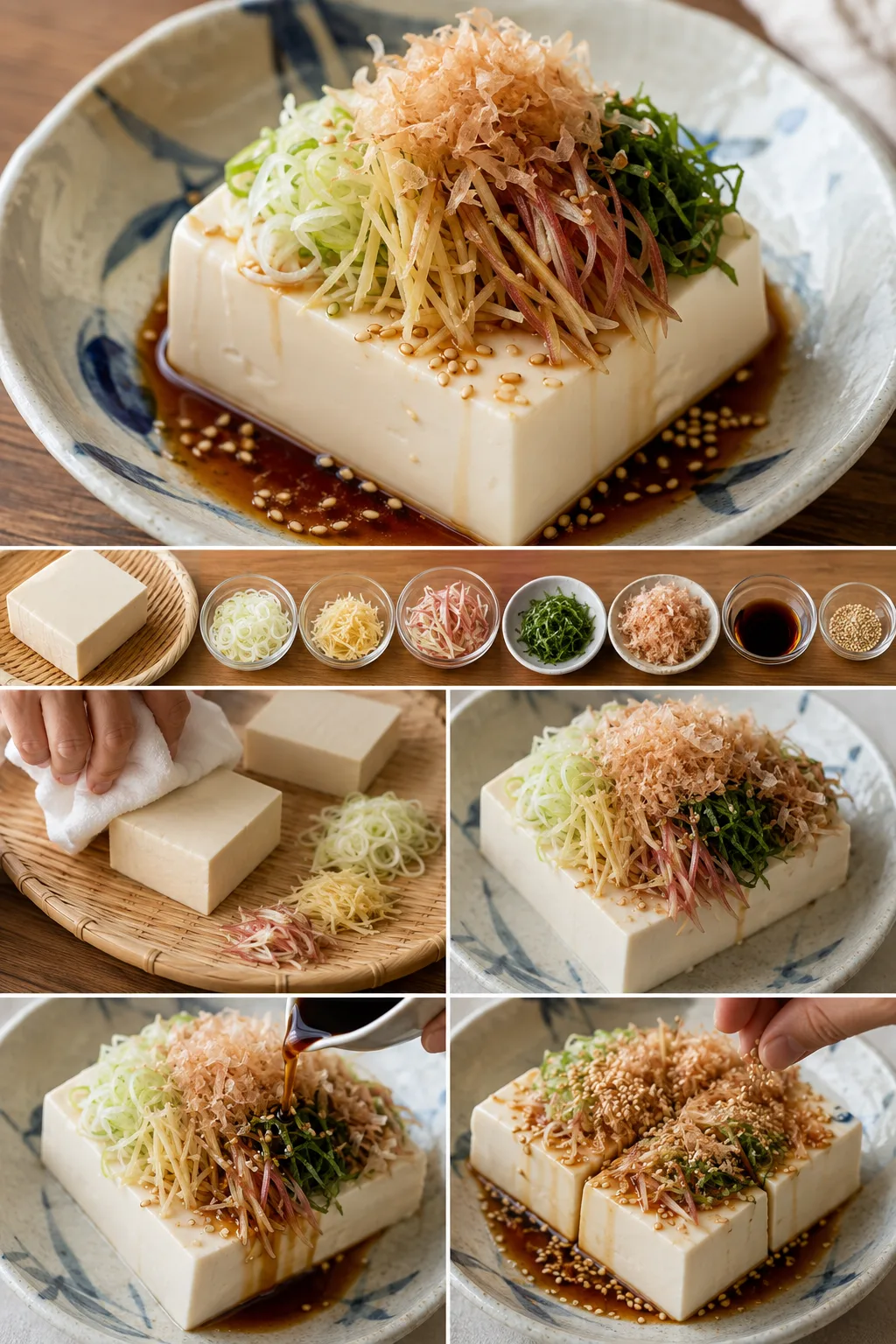 油と量を整えて盛り付けた軽い冷奴