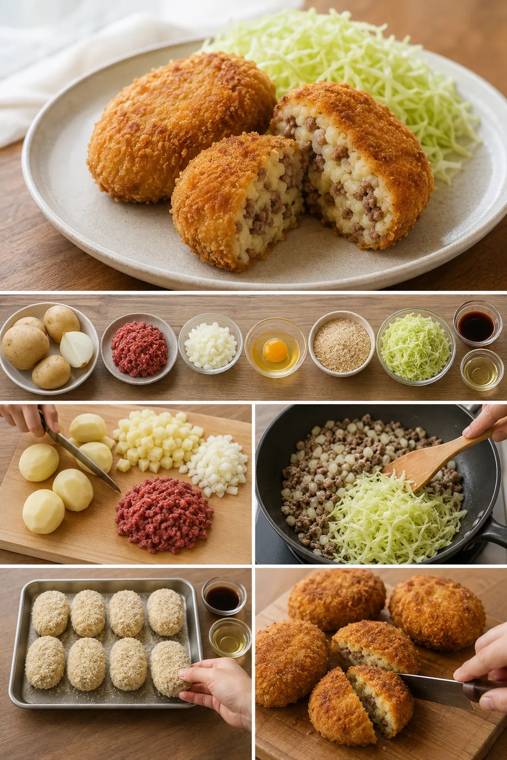 油と量を整えて盛り付けた軽いコロッケ