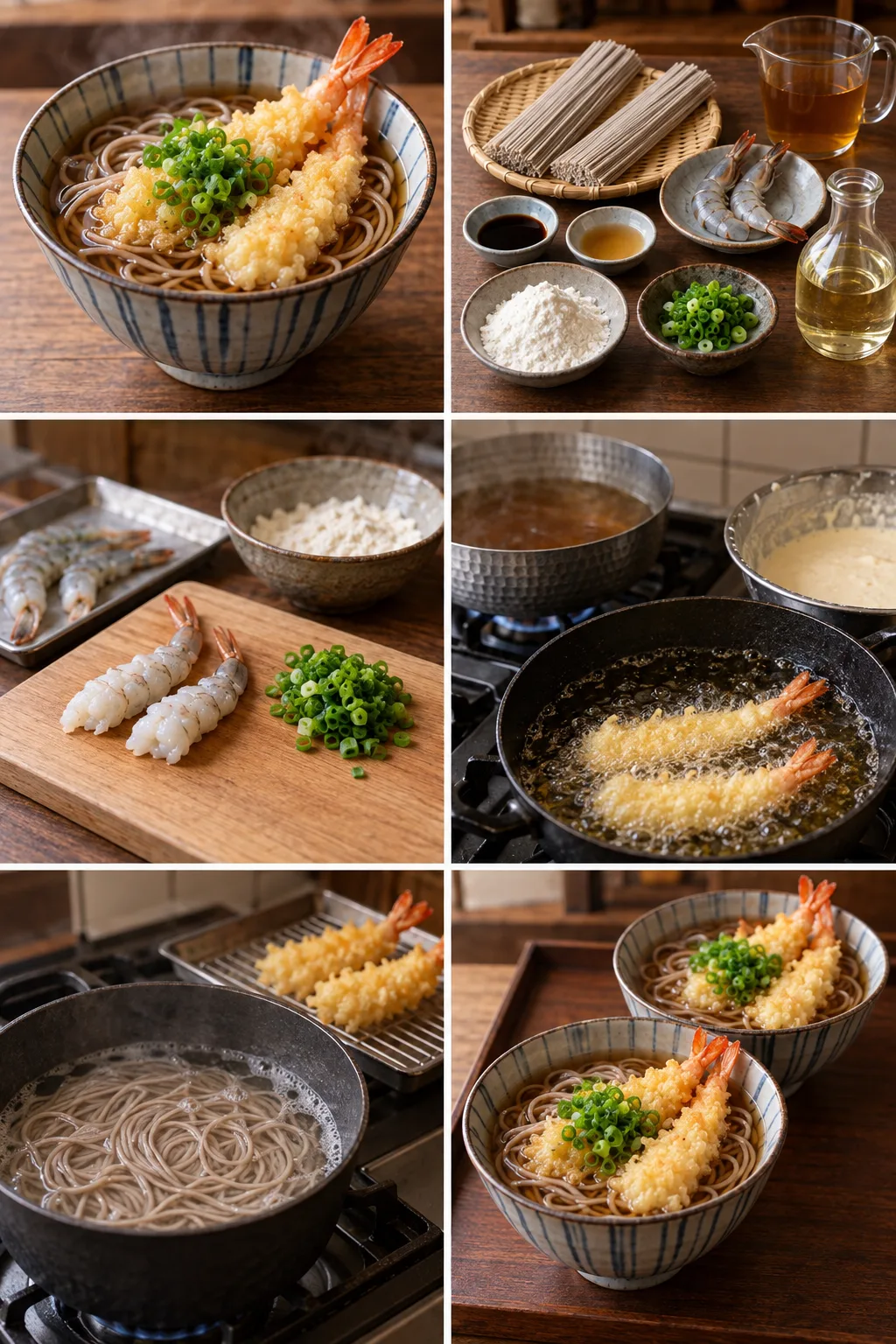 完成した二人分のヘルシーな天ぷらそば