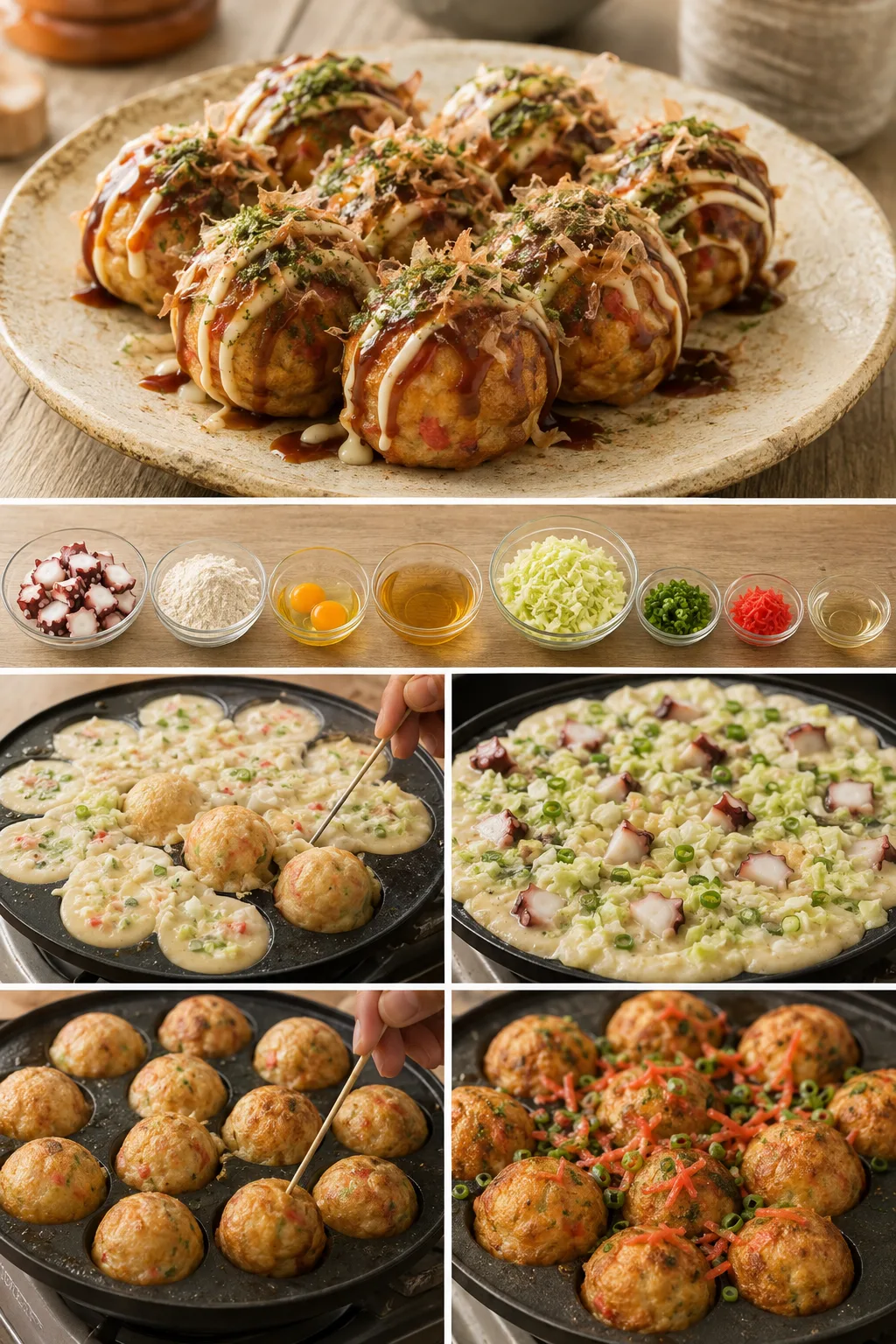 油と量を整えて盛り付けた軽いたこ焼き