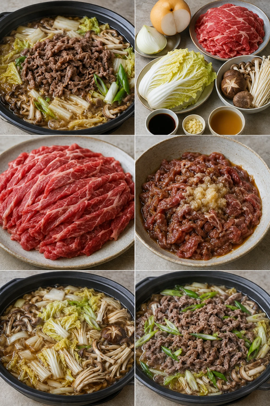 한국 식탁에 차린 가볍게 조리한 불고기전골